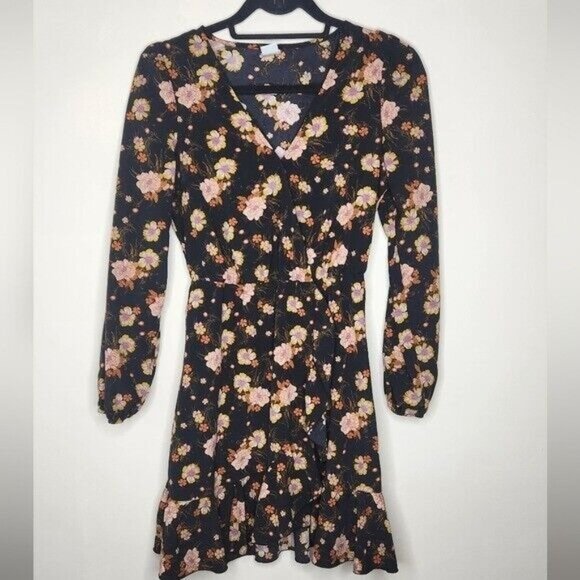 Abound long sleeve Floral Wrap  boho ruffle Dress size  XS - Picture 1 of 6